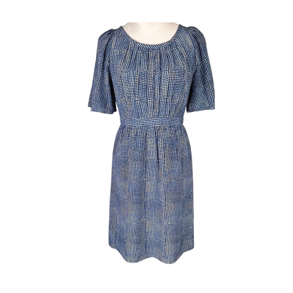 Banana Republic 100% Silk Blue Geometric Print Short Sleeve Mini Sheath Dress